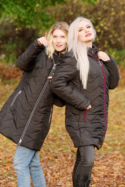 Kurtka zimowa - KP100-9 wzór zygzak (czarny) + czerwona wypustka